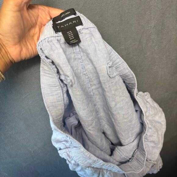 Tahari Womens 100% Linen Shorts 1X Light Blue Elastic Waist Casual Summer Resort - Picture 4 of 14